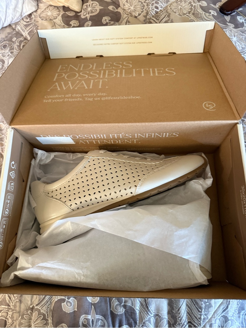 Life Stride Women's Perforated Slip-On Sneaker in Beige